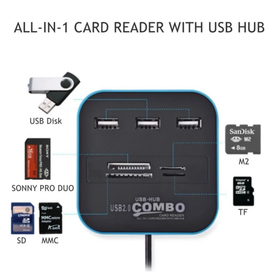 3 Ports USB 2.0 Hub Combo USB  - Laptop Accessories All In One recension och pris