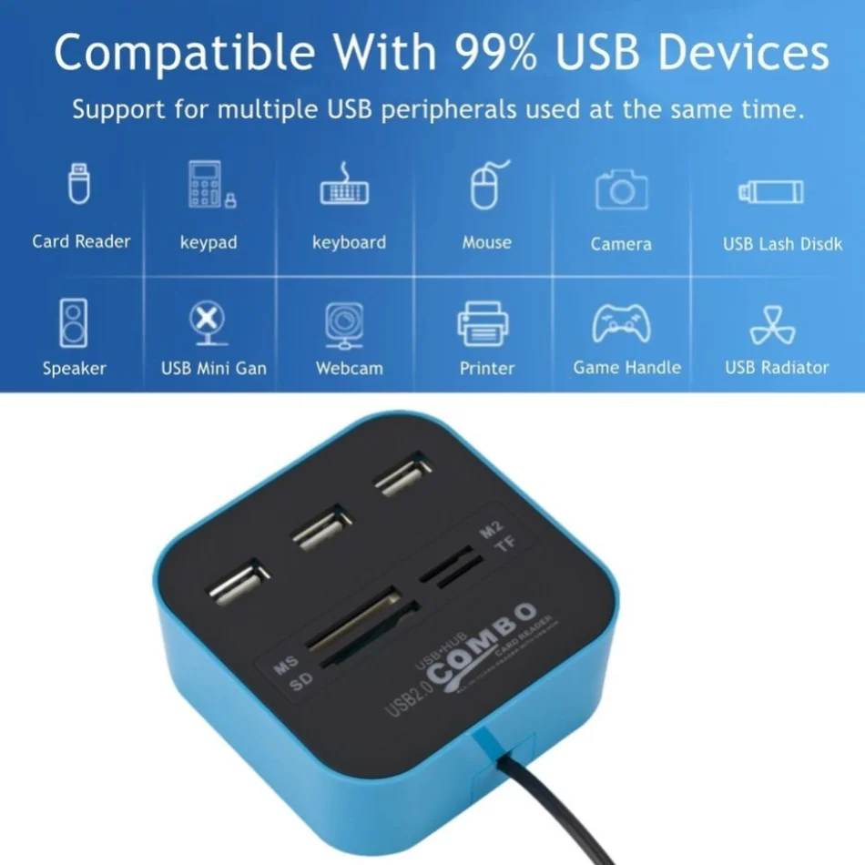 3 Ports USB 2.0 Hub Combo USB  - Laptop Accessories All In One recension och pris