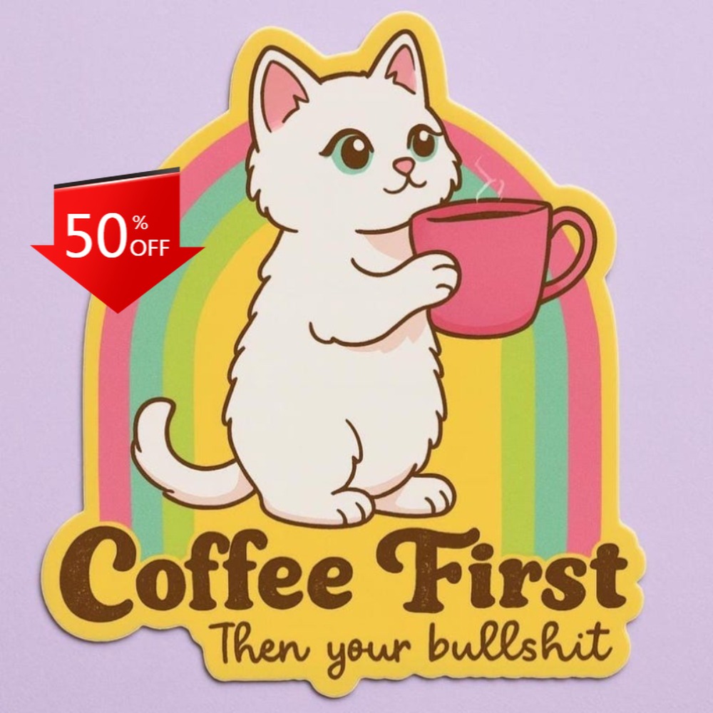 Fun coffee cat stickers Retro  - Laptop Unique Accessories recension och pris